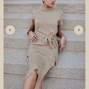 Sand and charcoal sweater dress tan